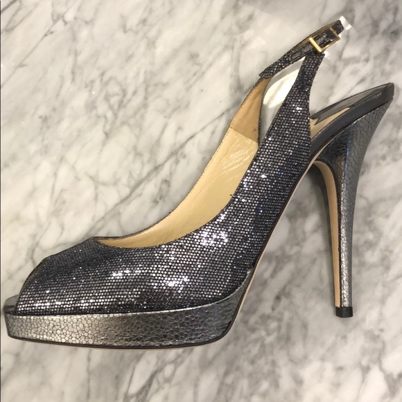 Jimmy Choo Shoes - Jimmy Choo Hematite silver sling back platforms